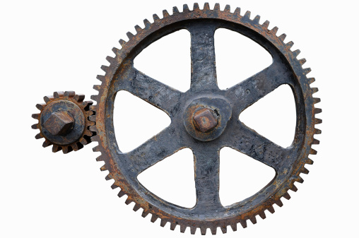 Old iron Gears on White background