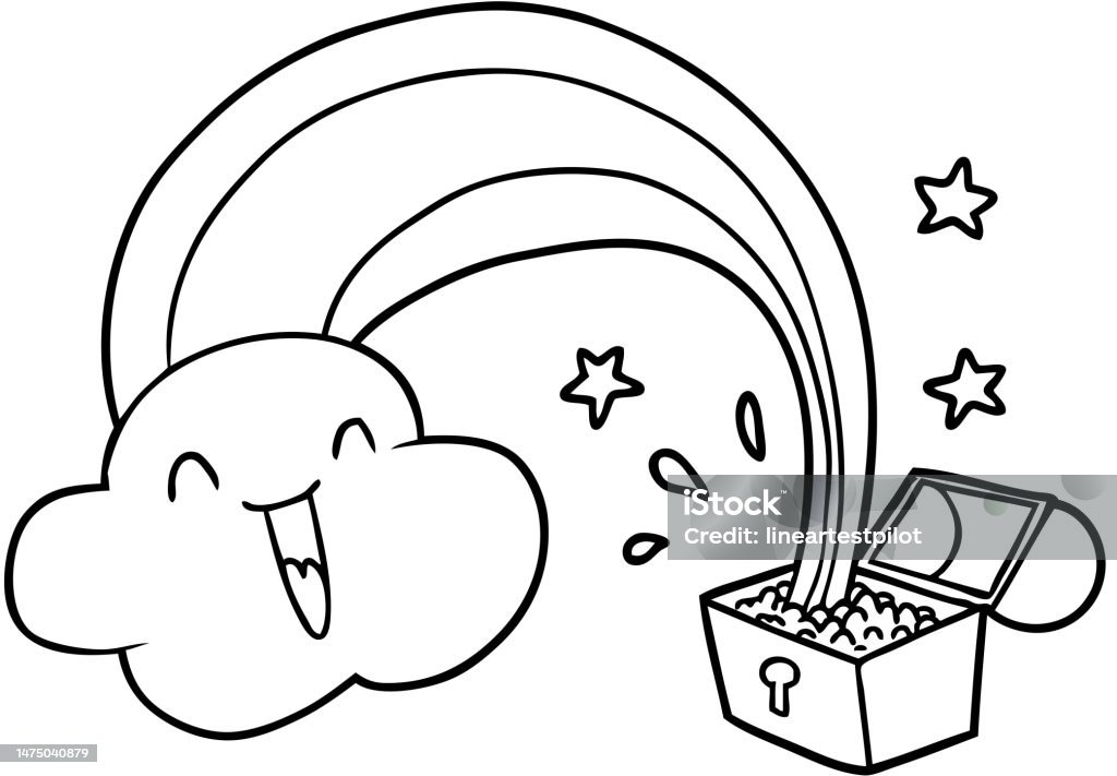 Cartoon Rainbow And Pot Of Gold Stock Illustration - Download Image Now