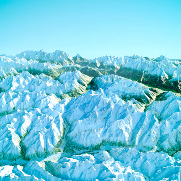 3D Render of a Topographic Map of the Bernina region in Graubünden, Switzerland and Italy on February 15, 2023.  \nAll source data is in the public domain.\nRelief texture: NASADEM data courtesy of NASA JPL (2020).\nhttps://doi.org/10.5067/MEaSUREs/NASADEM/NASADEM_HGT.001\nColor and Water texture: Contains modified Copernicus Sentinel data courtesy of ESA. \nURL of source image: https://scihub.copernicus.eu/dhus/#/home.