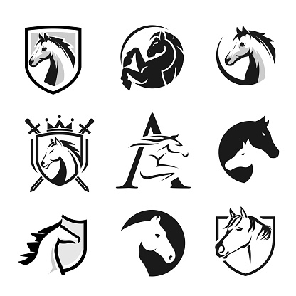 Simple sign horse head sport symbol vector collection