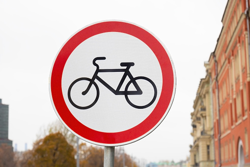 Close-up Road sign Bicycles are prohibited