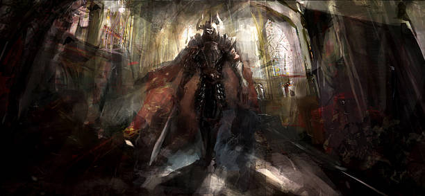 knight in temple vector art illustration