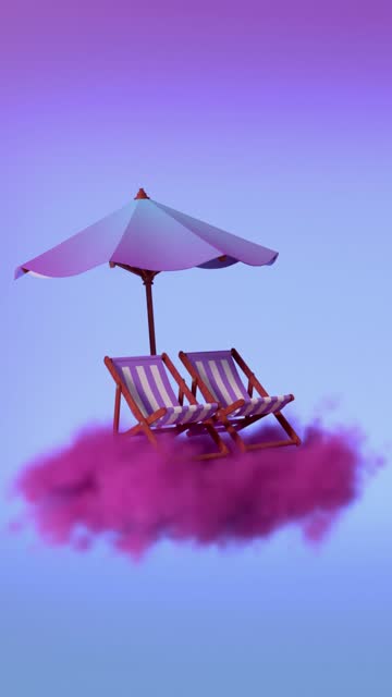 Vertical Abstract Summer Holiday on Clouds Against Blue Purple Background in 4K Resolution
