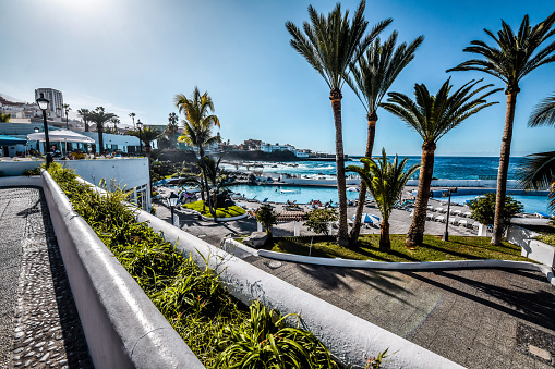 Terrace View Of Piscina Natural de San Telmo At Puerto de la Cruz in Tenerife, Spain