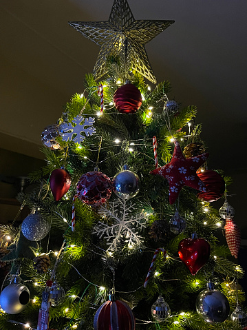Stock photo showing a close-up view of home interior decorated for Christmas celebrations.