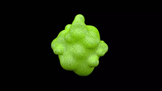 3D animation of Green Abstract smooth liquid shape. 4k seamless loop 3D animation. Smooth animation of bubbles, metaball with inner glow. isolated on black background.