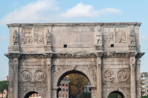Details with relief panels of Arch of Constantine. Rome, Italy - December 7, 2022: Details with relief panels of Arch of Constantine. costantino stock pictures, royalty-free photos & images