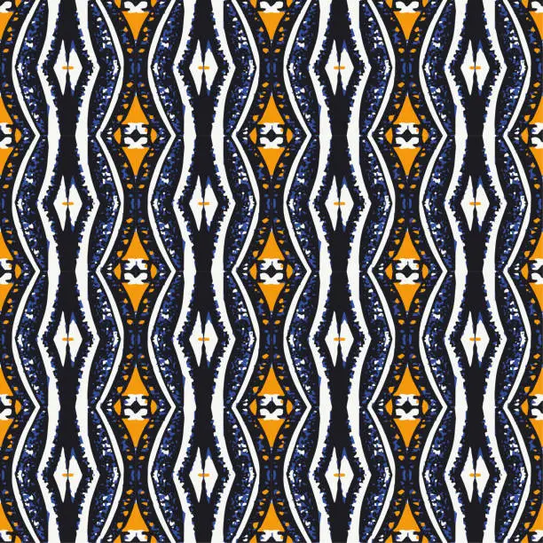Vector illustration of Ikat geometric folklore ornament. Tribal ethnic vector texture. Seamless striped pattern in Aztec style.