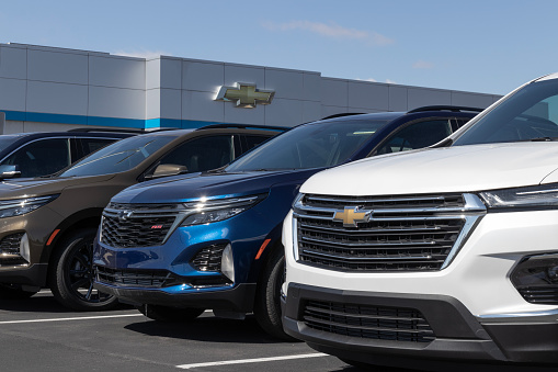 Indianapolis - Circa March 2023: Chevrolet car, truck and SUV dealership. Chevy offers models such as the Suburban, Tahoe, Corvette, Trailblazer and Bolt EV.