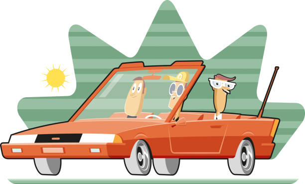 car cabrio - road trip collectors car sports car convertible stock-grafiken, -clipart, -cartoons und -symbole