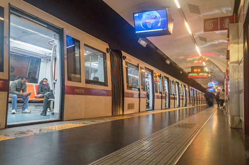 Rome, Italy - December 8, 2022: Metro train on metro station in Rome.