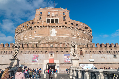 Rome, Italy - December 7, 2022: Entrance to Mausoleum of Hadrian, usually known as Castel Sant'Angelo (English: Castle of the Holy Angel).
