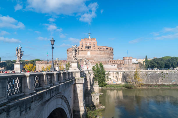 Rome, Italy - December 7, 2022: Bridge and Castel Sant'Angelo in Rome.