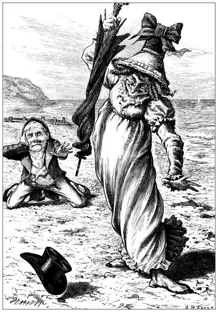 ilustrações de stock, clip art, desenhos animados e ícones de antique illustration of lewis carroll's poems and fables - engraving engraved image coastline illustration and painting