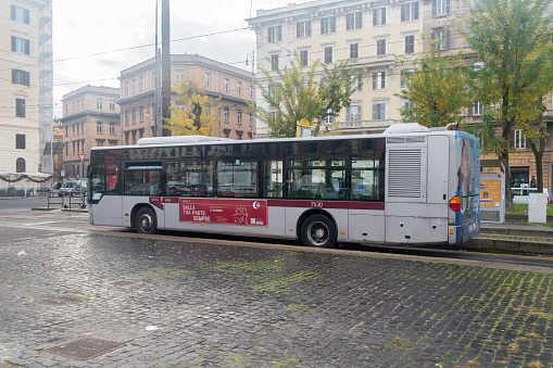 Rome, Italy - December 8, 2022: Bus of public transport in Rome.