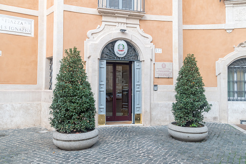 Rome, Italy - December 7, 2022: Entrance to Carabinieri Headquarters for the Protection of Cultural Heritage. The Ministry of Culture (Italian: Ministero della Cultura - MiC).