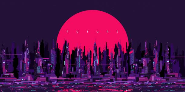istock Colorful Trendy Abstract Futuristic Sci-fi Cyber Space City Landscape Vector Illustration 1475058249