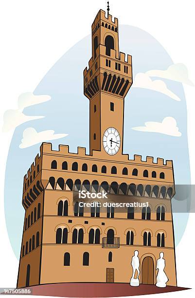 Palazzo Vecchio Z Florence Włochy - Stockowe grafiki wektorowe i więcej obrazów Bez ludzi - Bez ludzi, Chmura, Europa - Lokalizacja geograficzna