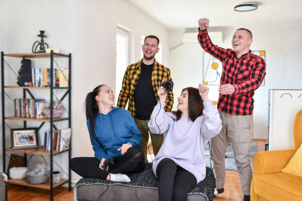 Red Team Versus Yellow Team During Couples Video Game Afternoon