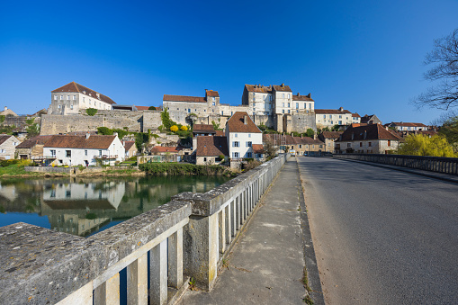 Typical small town Pesmes with river L Orgon, Haute-Saone, France