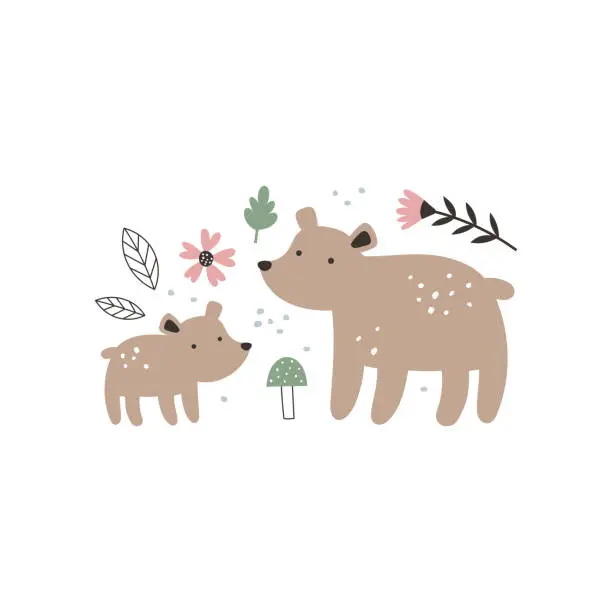 Vector illustration of vector illustration with mother bear with cub