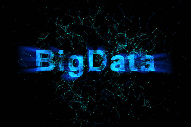 istock Business analysis and future technologies concept with bright blue digital bigdata sign on dark background with glowing lines. 3D rendering 1475066002