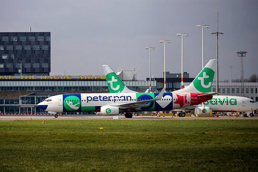 PH-HSI Transavia Boeing 737 of Peter Pan holidayclub at Rotterdam the Hague Airport in the Nethterlands