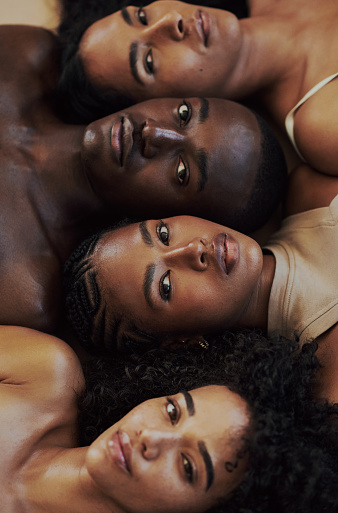 Portrait of attractive models with diverse skin tones posing for beauty, skin and makeup. Natural skincare and makeup.