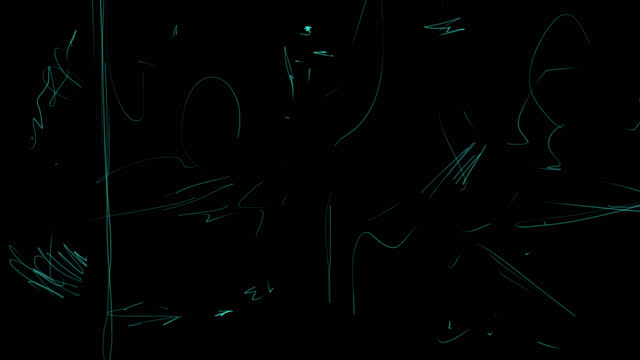 Blue doodle strokes on a black screen.