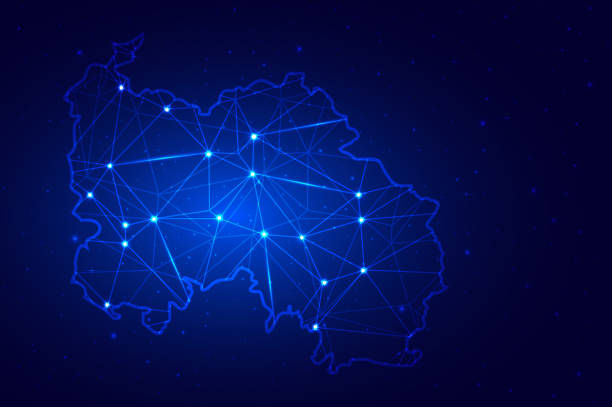 istock Abstract Map of South Ossetia from polygonal blue lines and glowing 1475070892