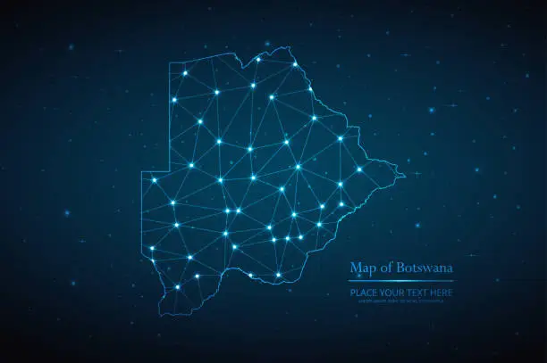 Vector illustration of Abstract map of Botswana geometric mesh polygonal network line