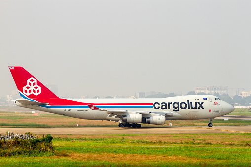 Ho Chi Minh City, Vietnam - ‎‎‎December 27, 2020 : A Boeing 747-4R7F Airplane Of Cargolux (Reg LX-UCV) Taxiing On Runway Of Tan Son Nhat International Airport.