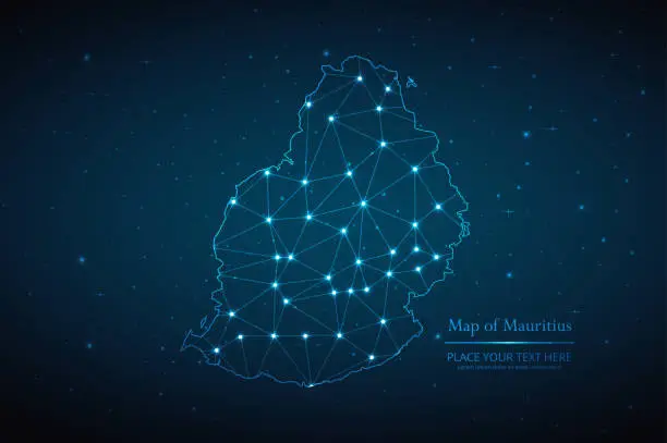 Vector illustration of Abstract map of Mauritius geometric mesh polygonal network line
