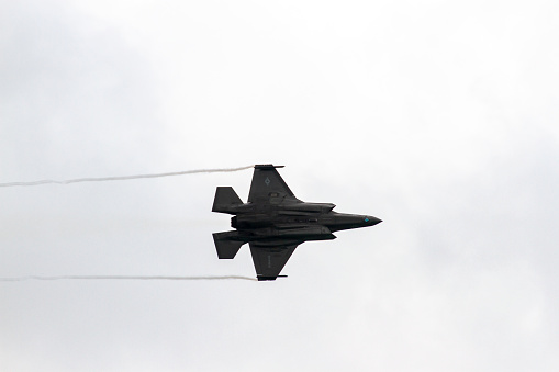 Lockheed Martin F-35B Lightning II Fighter Jet Of United States Marine Corps In Aerial Demonstration At Changi Airport.