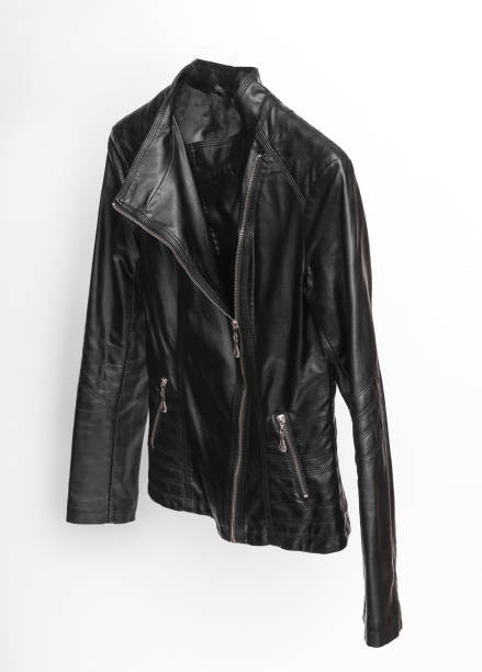 istock Women's leather jacket on a white backgroun 1475076710