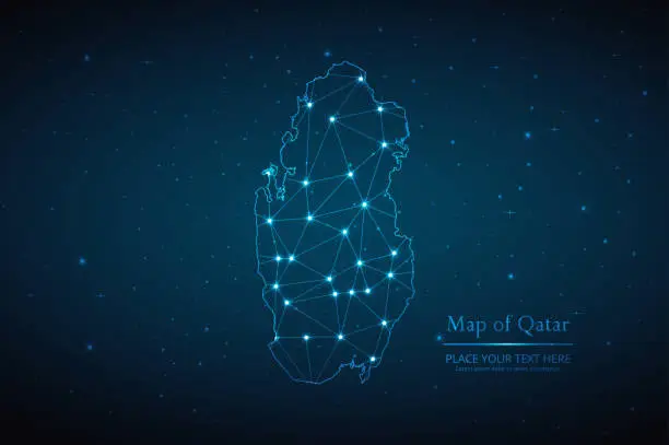 Vector illustration of Abstract map of Qatar geometric mesh polygonal network line