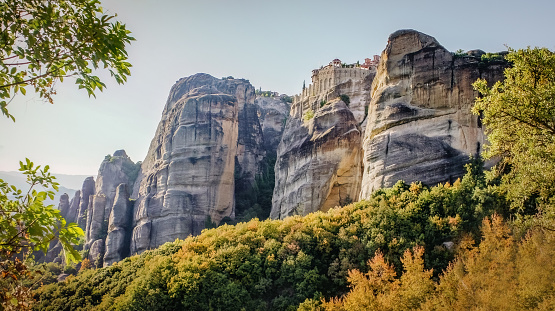 The unique Holy Meteora Monasteries near Kalambaka village Thessaly Greece travel destination.