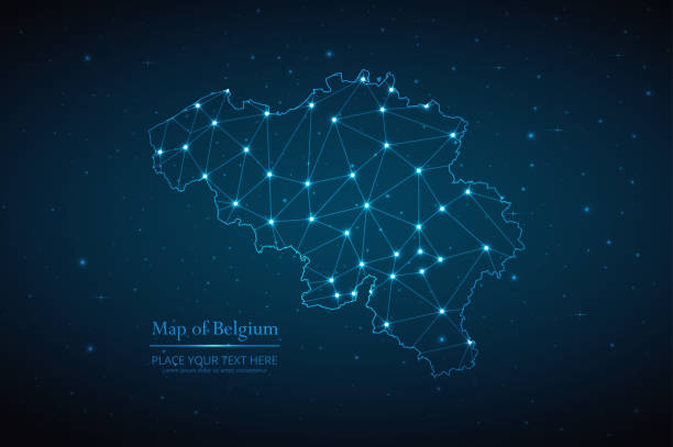 abstrakcyjna mapa belgii geometryczna siatka wielokątna linia sieci - belgium map flag three dimensional shape stock illustrations