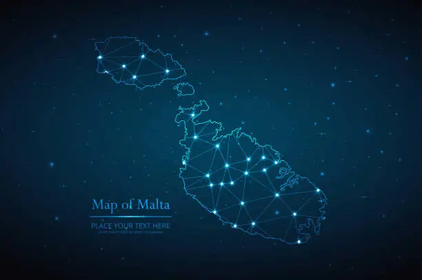 Vector illustration of Abstract map of Malta geometric mesh polygonal network line