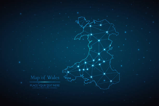 ウェールズの幾何学的メッシュ多角形ネットワーク線の抽象的な地図 - wales cardiff map welsh flag点のイラスト素材／クリップアート素材／マンガ素材／アイコン素材