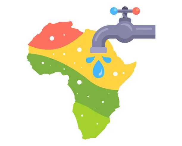 Vector illustration of africa tap water. drinking water and the African continent. flat vector illustration.