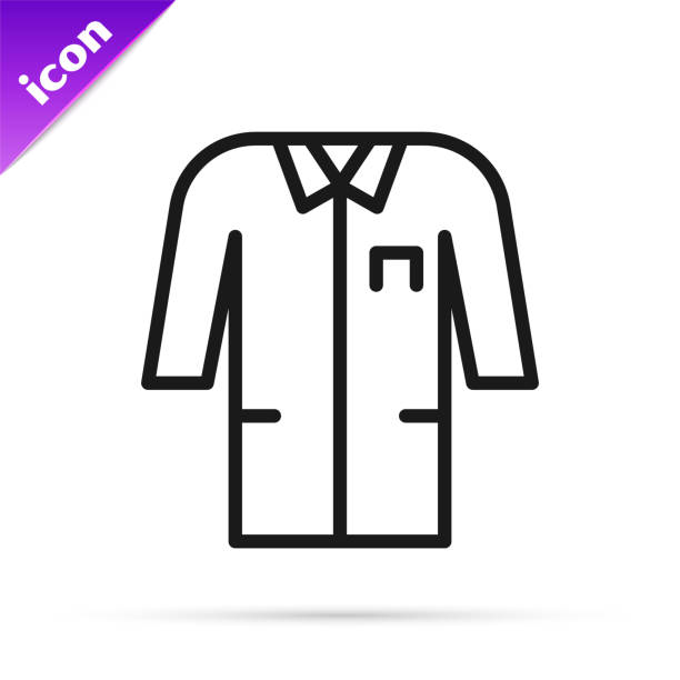 ilustrações, clipart, desenhos animados e ícones de linha preta ícone do uniforme do laboratório isolado no fundo branco. vestido para pesquisadores farmacêuticos. equipamento médico para funcionários. vetor - 5550