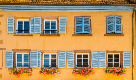 Old window, Flowers, Vintage house, Eguisheim, France