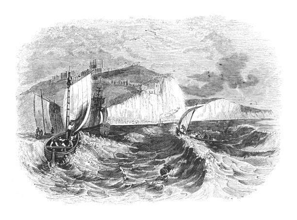 White Cliffs of Dover - Vintage engraved illustration Vintage engraved illustration isolated on white background - White Cliffs of Dover north downs stock illustrations