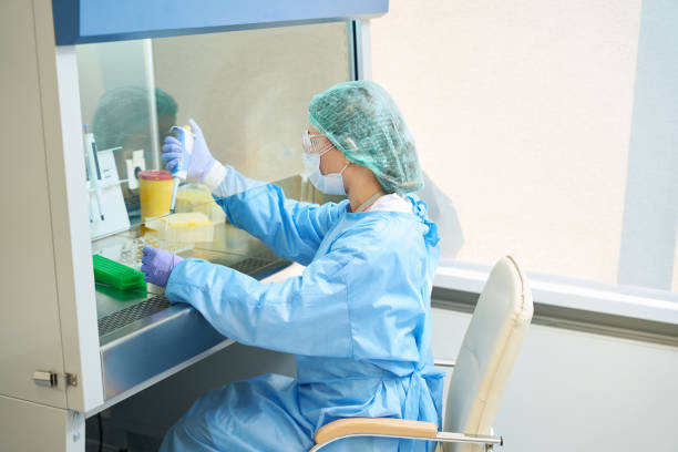 istock Scientist works in laboratory, she has special pipette in her hands 1475094532