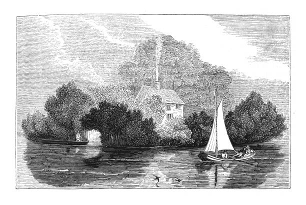 Magna Carta Island (small island in the River Thames in England) - Vintage engraved illustration Vintage engraved illustration - Magna Carta Island (small island in the River Thames in England) magna carta stock illustrations