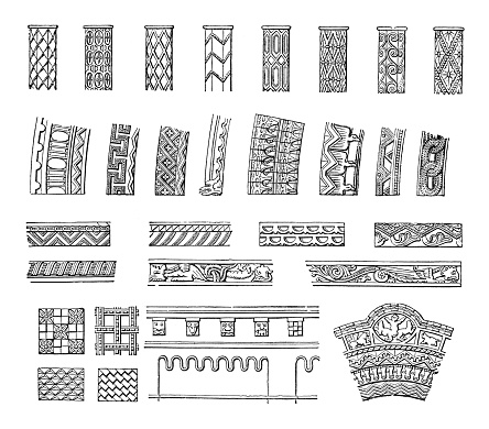 Vintage engraved illustration isolated on white background - Medieval Norman architectural decorations