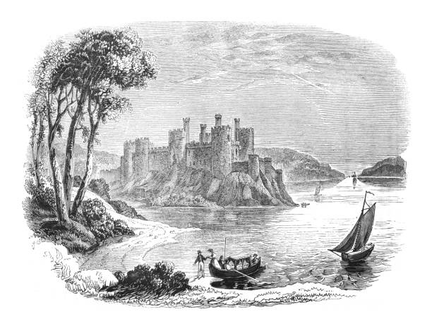 istock Conwy castle in Conwy (Wales) - Vintage engraved illustration 1475098474