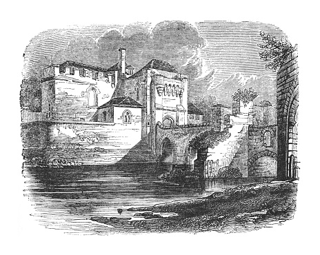 Vintage engraved illustration - Leeds castle in Kent (England)