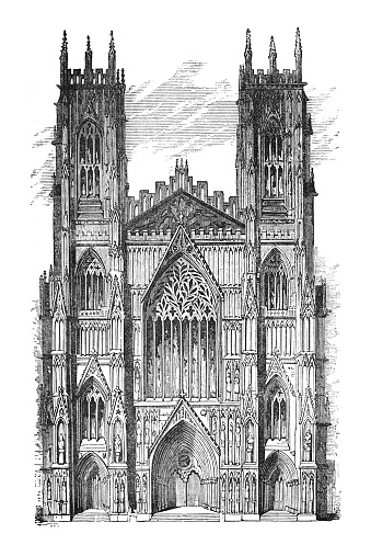 Vintage engraved illustration - York Minster Cathedral in York, North Yorkshire (England)